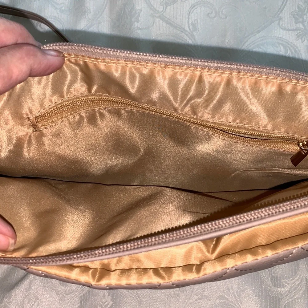 Crossbody purse with both baby changing pad & place for baby wipes, in Taupe/tan